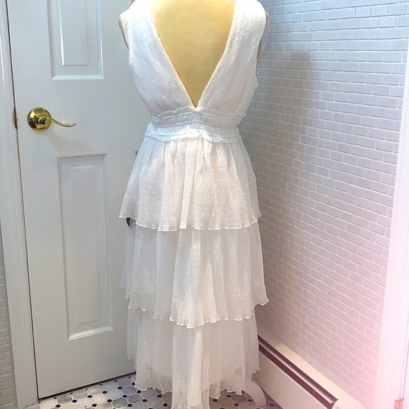 Lulus dreamy mood white Swiss dot tiered midi dress. Polyester. Size Small. - Picture 7 of 14